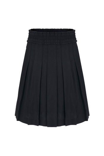 Black frill pleats skirt by LOVE CRAZY WILD MAN, showcasing flowing fabric and layered design on a neutral background.