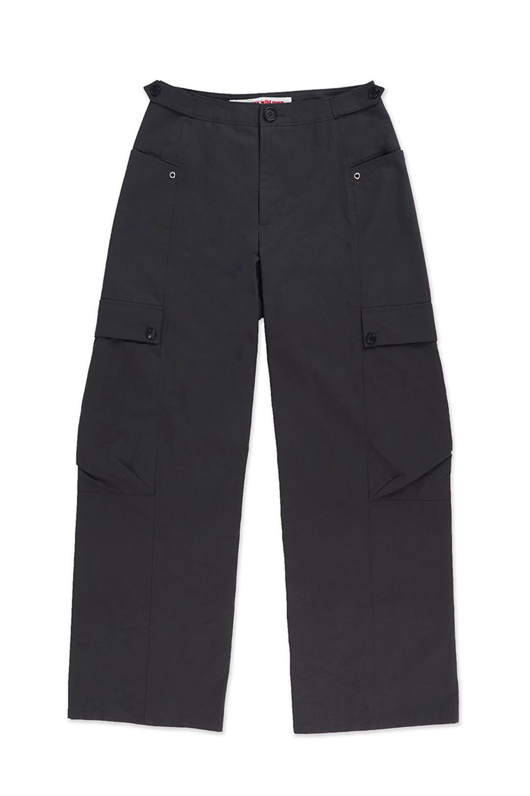 LOVE CRAZY WILD MAN Tabs Cargo Pants in charcoal, rugged cotton pants with multiple pockets and side tabs, casual streetwear style.