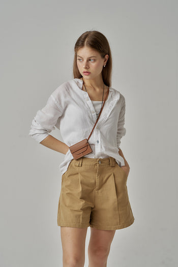 MIULIN 1st Anniversary Edition wallet bag in camel leather, featuring a compact design and elegant style.