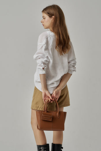 MIULIN 1st Anniversary Edition wallet bag in camel leather, compact and stylish with a sleek design and gold-tone hardware.