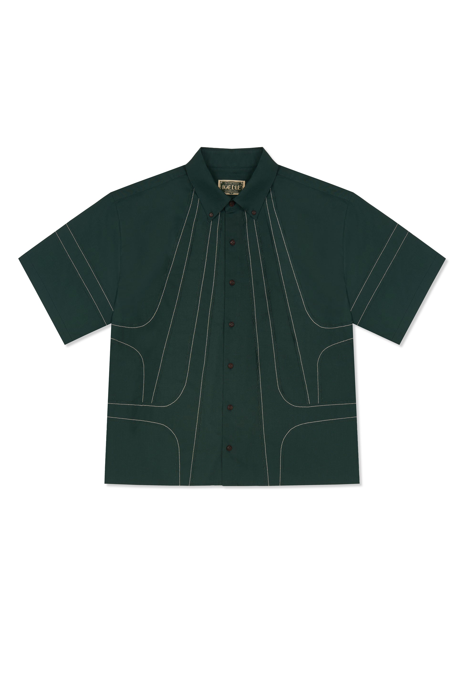 IOEDLE stitched stream short-sleeve shirt, casual men's shirt with stitched detail, lightweight fabric, and button-front design.