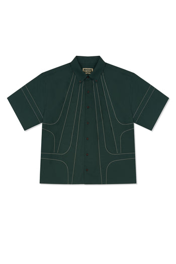 IOEDLE stitched stream short-sleeve shirt, casual men's shirt with stitched detail, lightweight fabric, and button-front design.