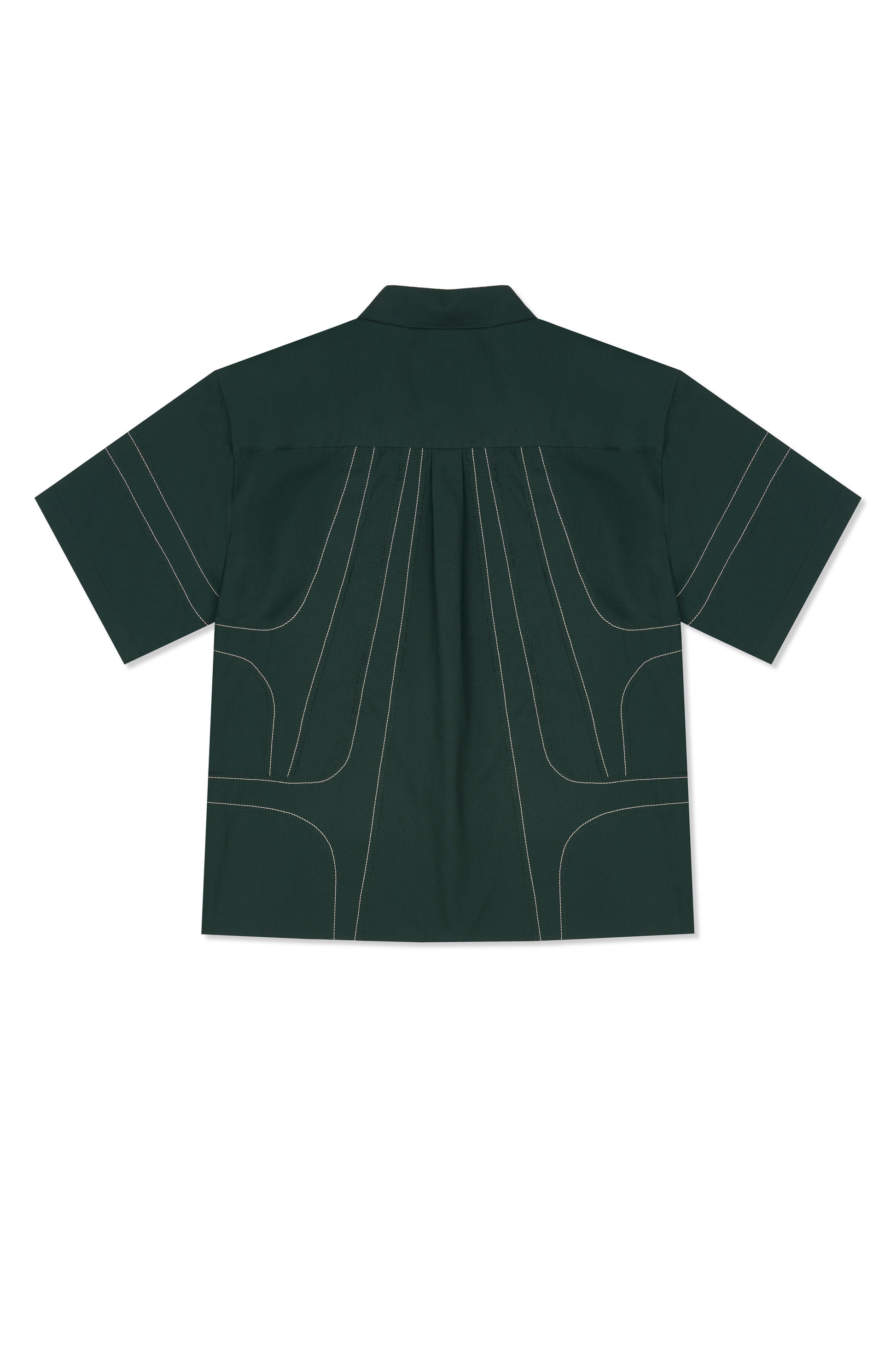 IOEDLE stitched stream short-sleeve shirt with detailed stitching and soft fabric, displayed on a hanger.