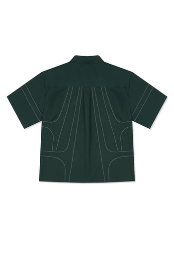 IOEDLE stitched stream short-sleeve shirt with detailed stitching and soft fabric, displayed on a hanger.