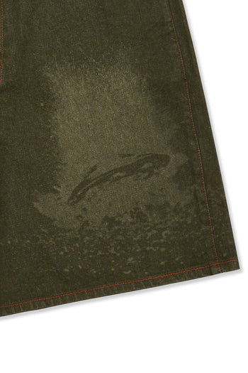 Laser-engraved IOEDLE Garden of Impact shorts with detailed design, casual fit, and lightweight fabric for comfortable outdoor wear.