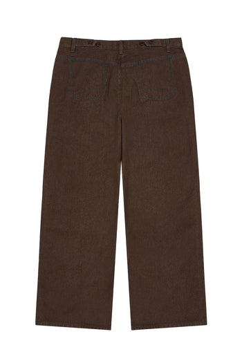 Laser-engraved pants by IOEDLE featuring intricate strange landing design, shown in a stylish front view.