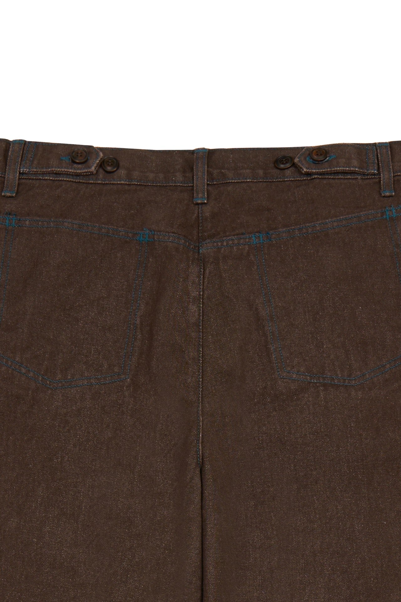 Laser-engraved pants by IOEDLE featuring intricate strange landing design, shown in a stylish front view.