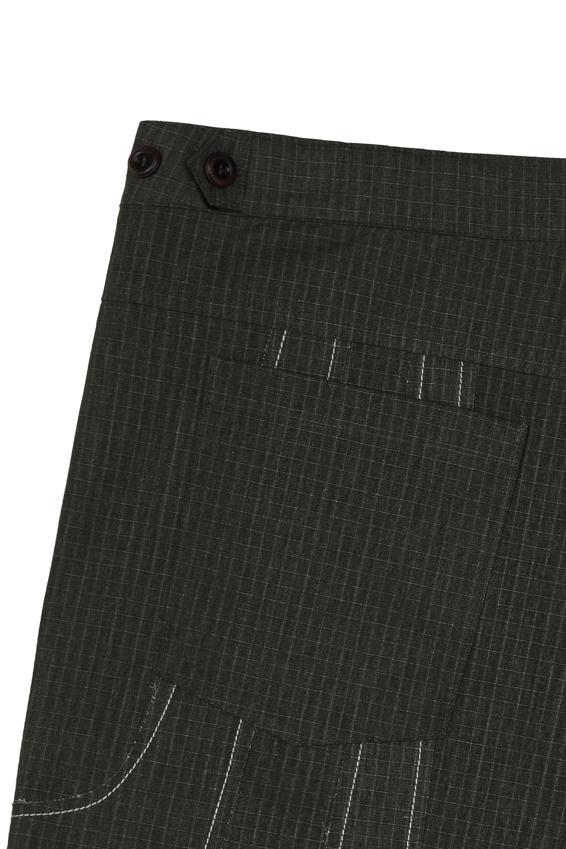 IOEDLE stitched stream shorts with detailed stitching and casual fit, shown in a relaxed pose on a plain background.