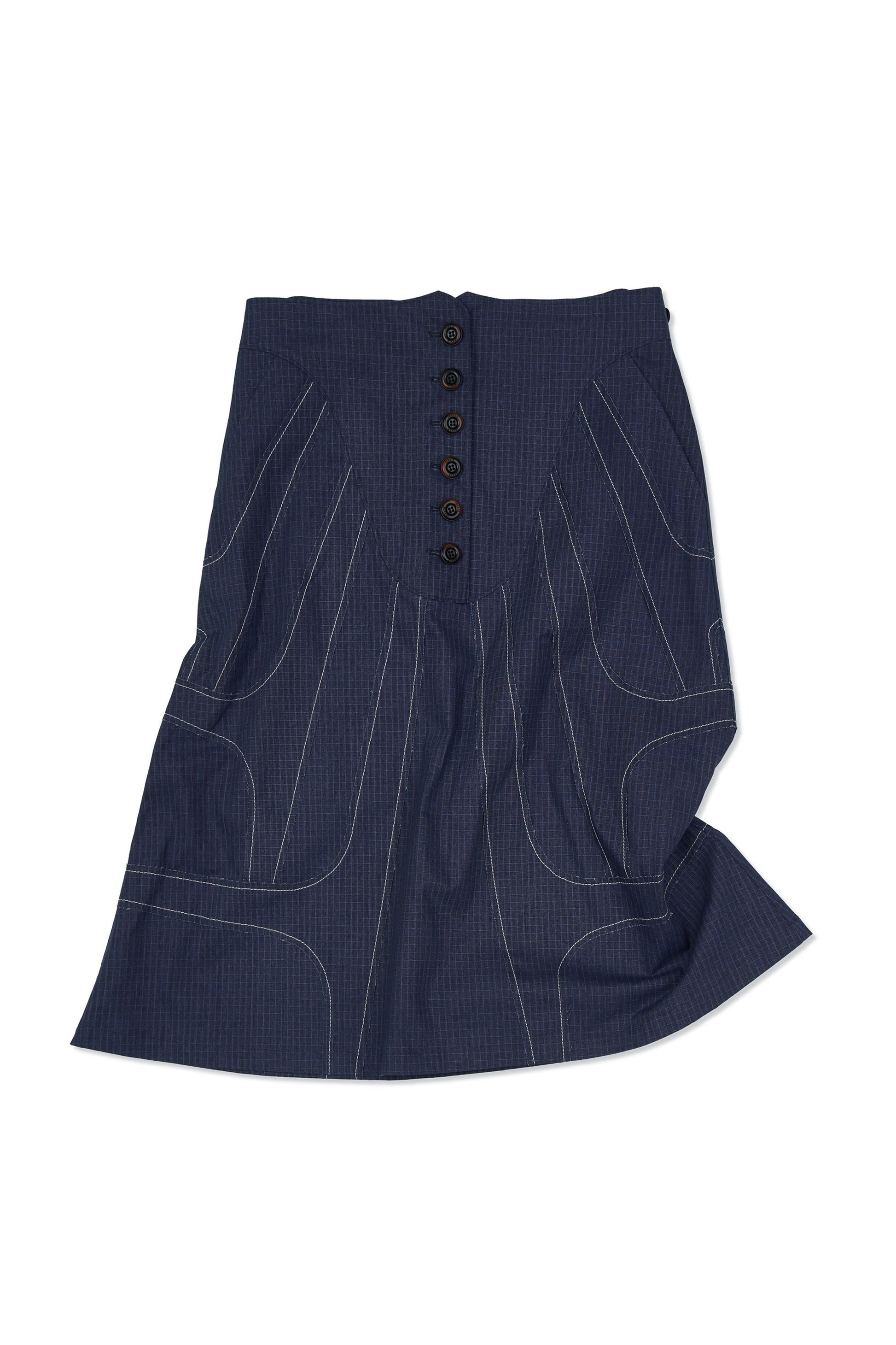 IOEDLE stitched stream skirt, stylish midi skirt with stitched details, shown hanging with a flowing, elegant design.