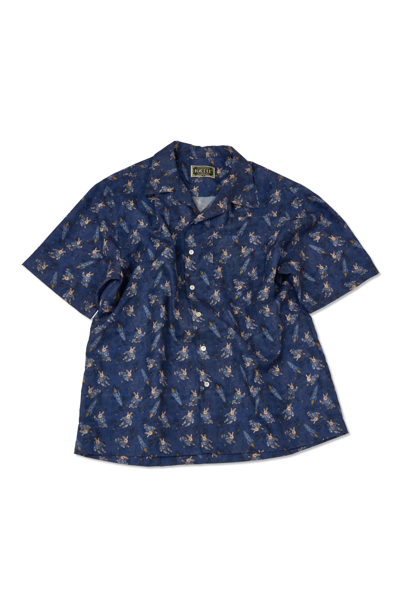 IOEDLE porcelain flight short-sleeve shirt, crisp white fabric with subtle detailing, laid flat to showcase front view.