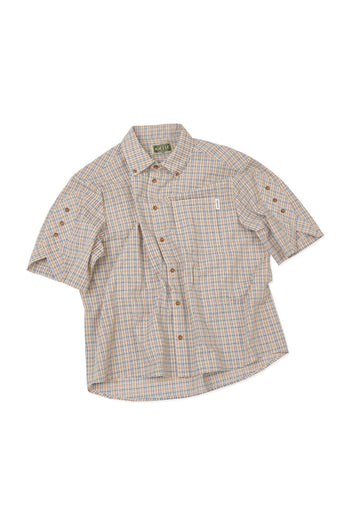 IOEDLE Rocket Slit Short-sleeve Shirt featuring a stylish design with a slit detail, casual fit, and lightweight fabric.