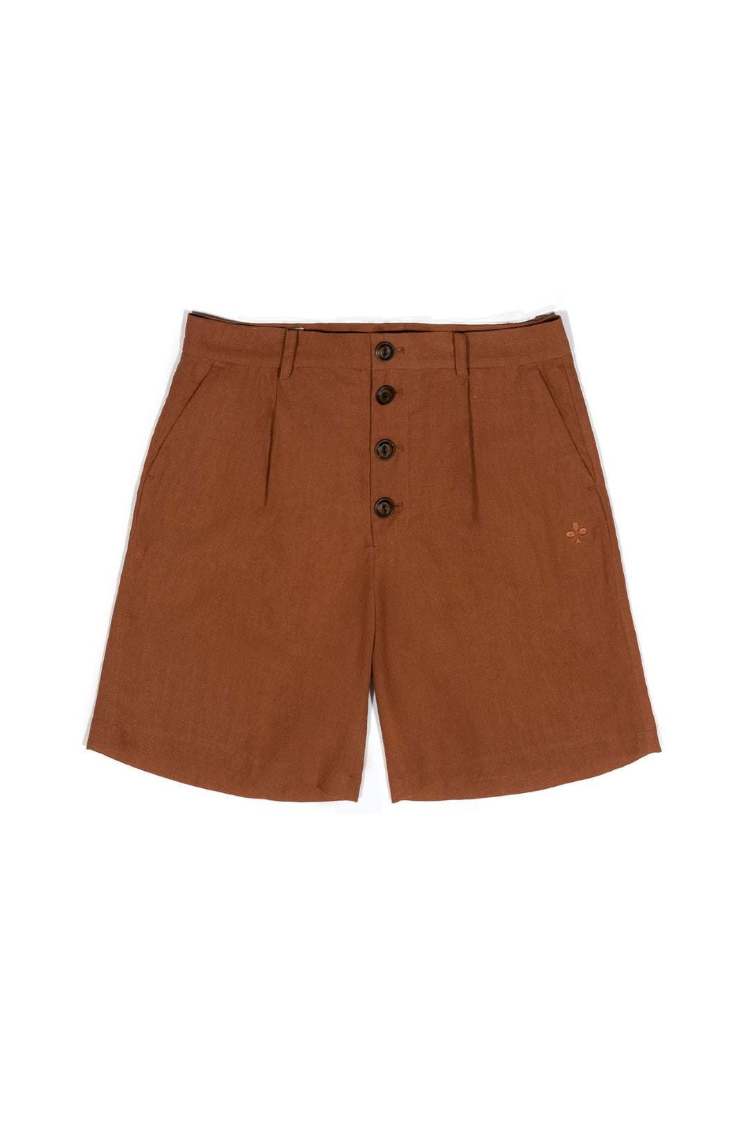 Multi-Buttoned Linen Shorts Brown
