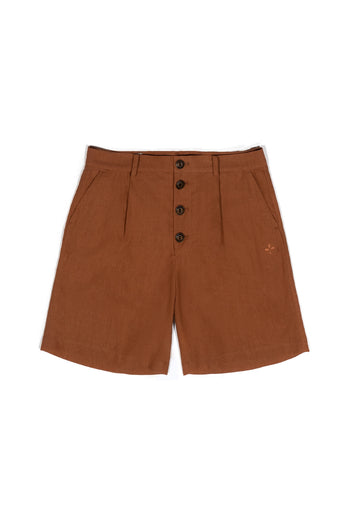 Multi-Buttoned Linen Shorts Brown
