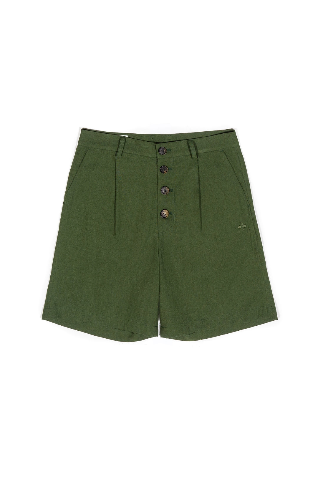 Multi-Buttoned Linen Shorts Khaki