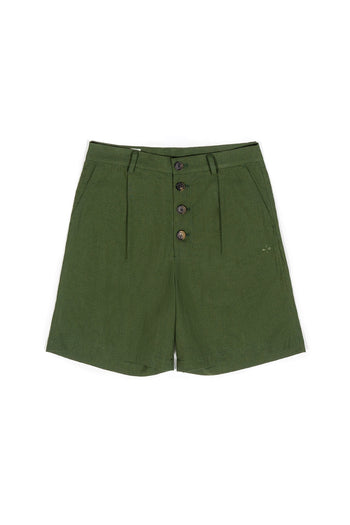 Multi-Buttoned Linen Shorts Khaki