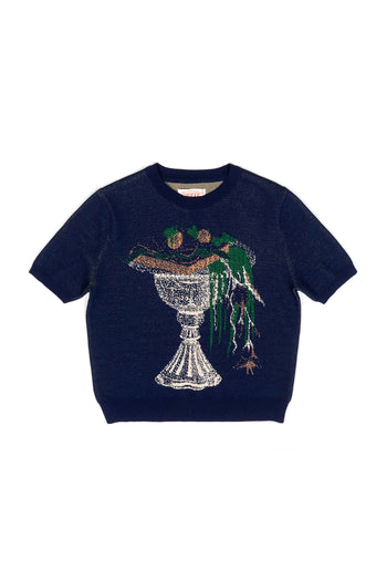 Wellbeing Sandwich Jacquard Crop Top Navy