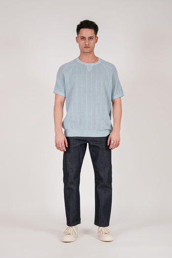 Mesh Texture Knit Top Sky Blue