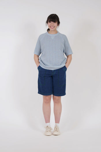 Mesh Texture Knit Top Sky Blue