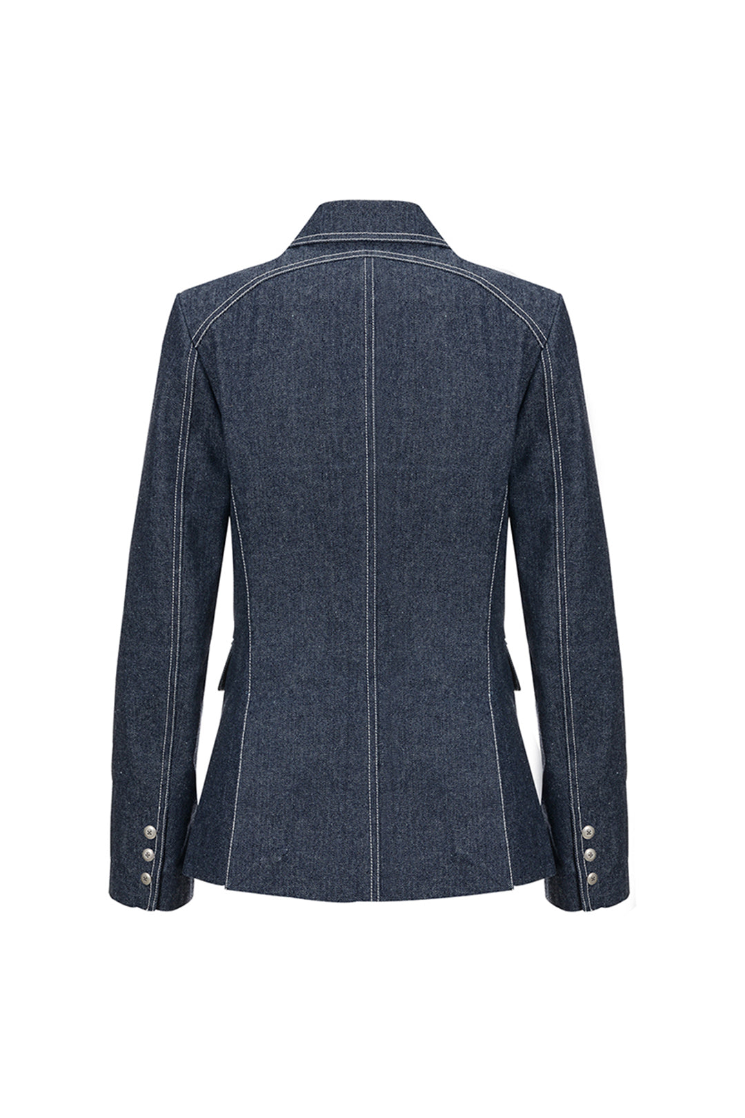 Deep indigo denim blazer jacket by LOVE CRAZY WILD MAN, showing front view with tailored fit and classic collar.