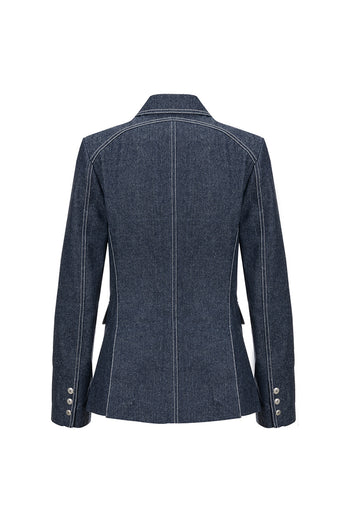 Deep indigo denim blazer jacket by LOVE CRAZY WILD MAN, showing front view with tailored fit and classic collar.