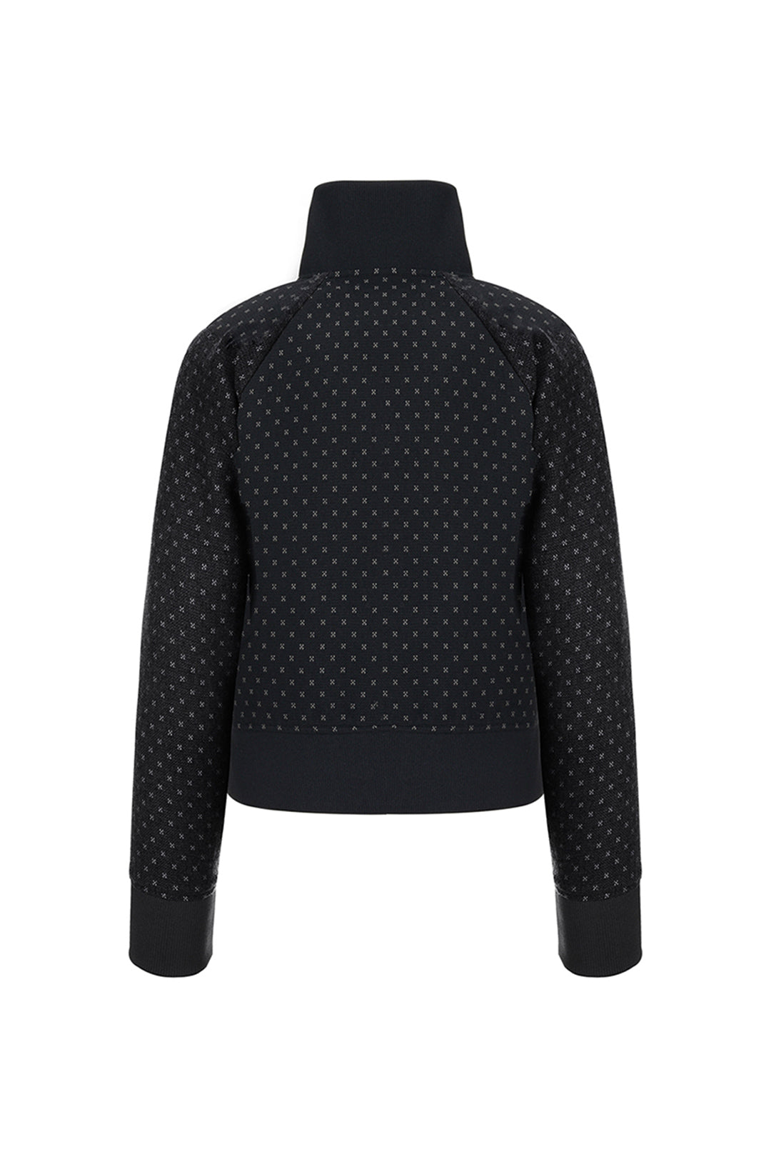 Black wool track jumper by LOVE CRAZY WILD MAN shown with a close-up of the textured fabric and ribbed cuffs.