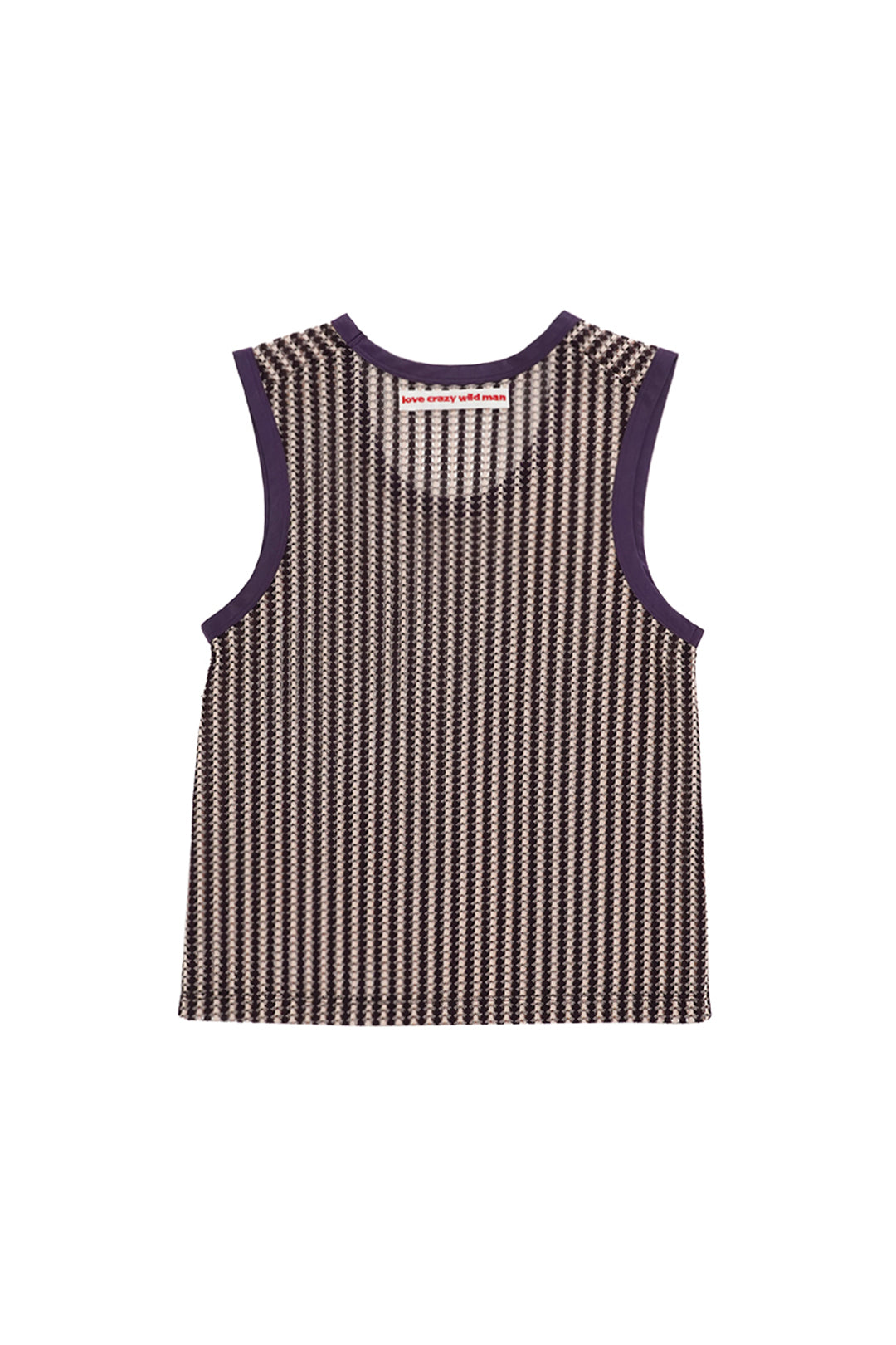 Beige striped mesh tank top from LOVE CRAZY WILD MAN, lightweight sleeveless top with breathable fabric and stylish design.