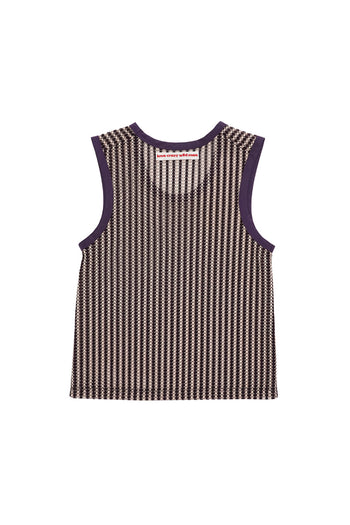 Beige striped mesh tank top from LOVE CRAZY WILD MAN, lightweight sleeveless top with breathable fabric and stylish design.