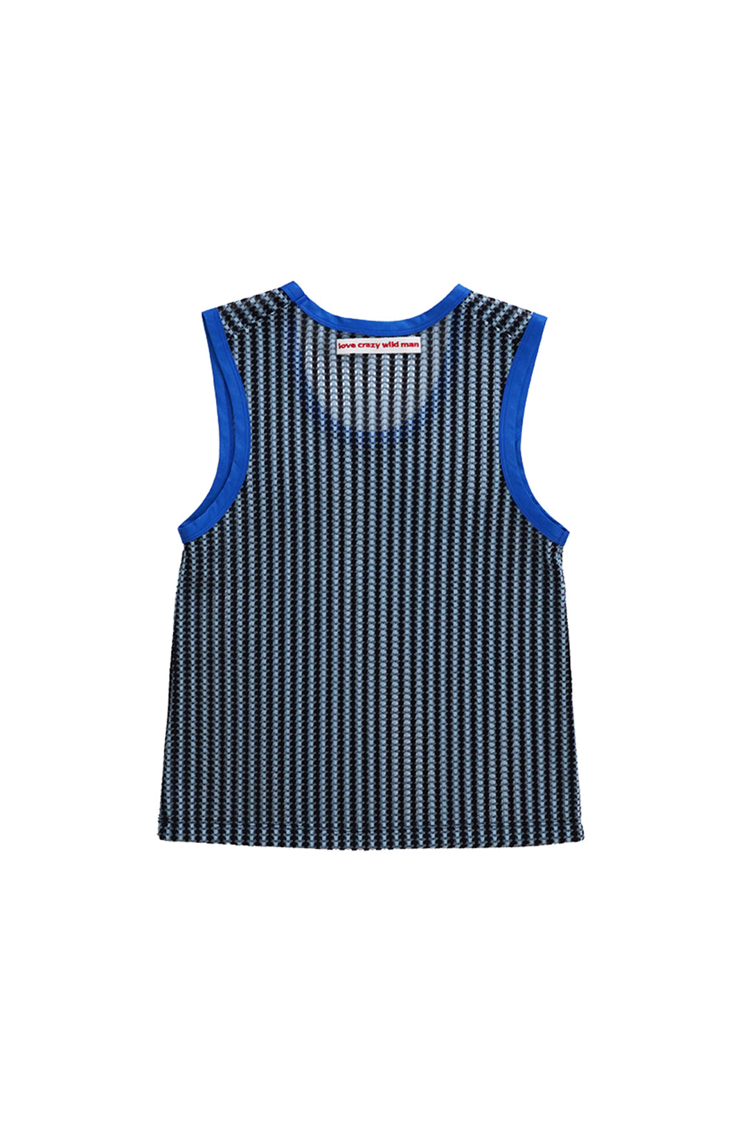 Blue striped mesh tank top from LOVE CRAZY WILD MAN, casual sleeveless top ideal for warm weather.