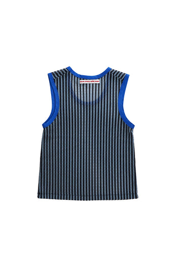 Blue striped mesh tank top from LOVE CRAZY WILD MAN, casual sleeveless top ideal for warm weather.