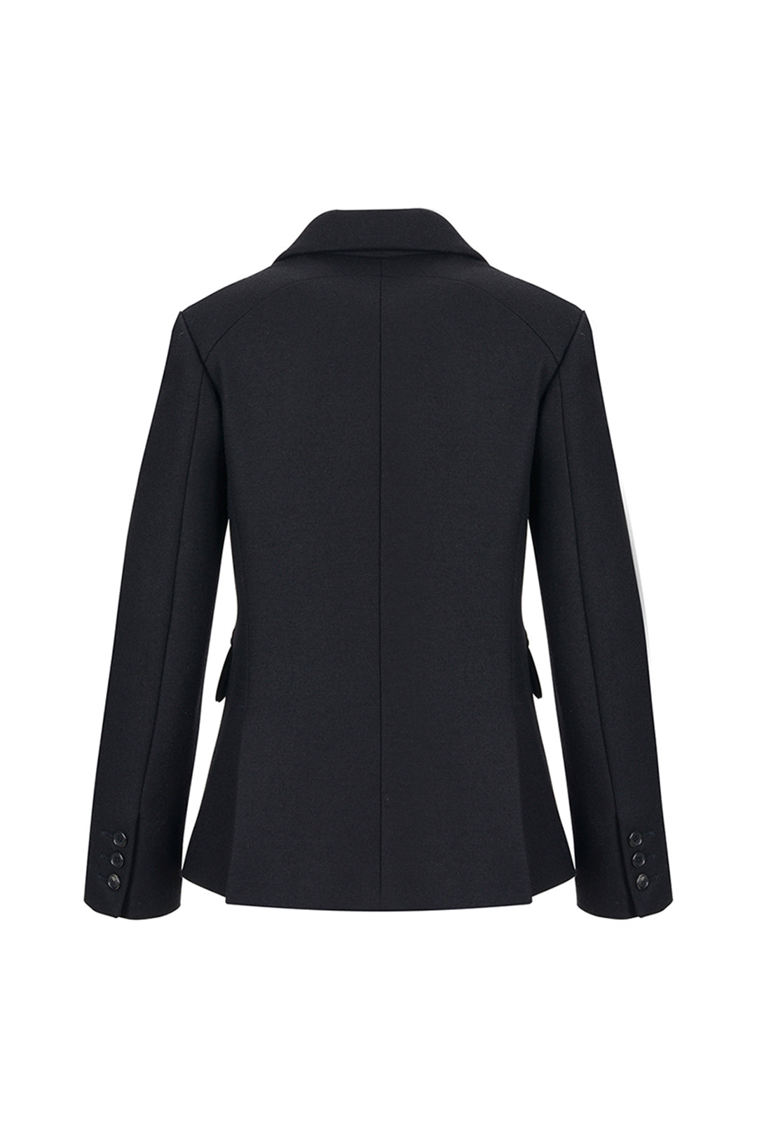 Black blazer jacket by LOVE CRAZY WILD MAN, tailored fit, with lapels, displayed on a hanger.