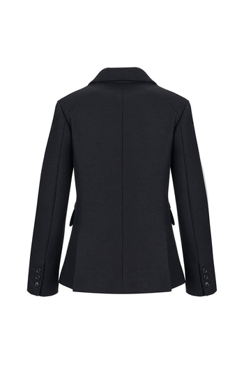 Black blazer jacket by LOVE CRAZY WILD MAN, tailored fit, with lapels, displayed on a hanger.