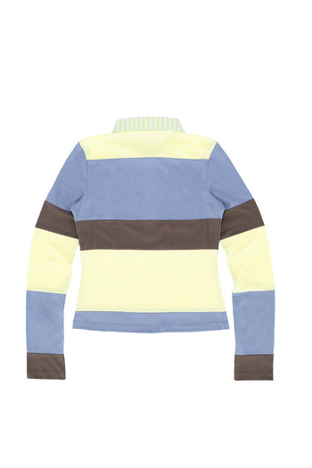 Love Crazy Wild Man blocked polo shirt, men's casual top with a colorful geometric pattern, short sleeves, and classic collar.