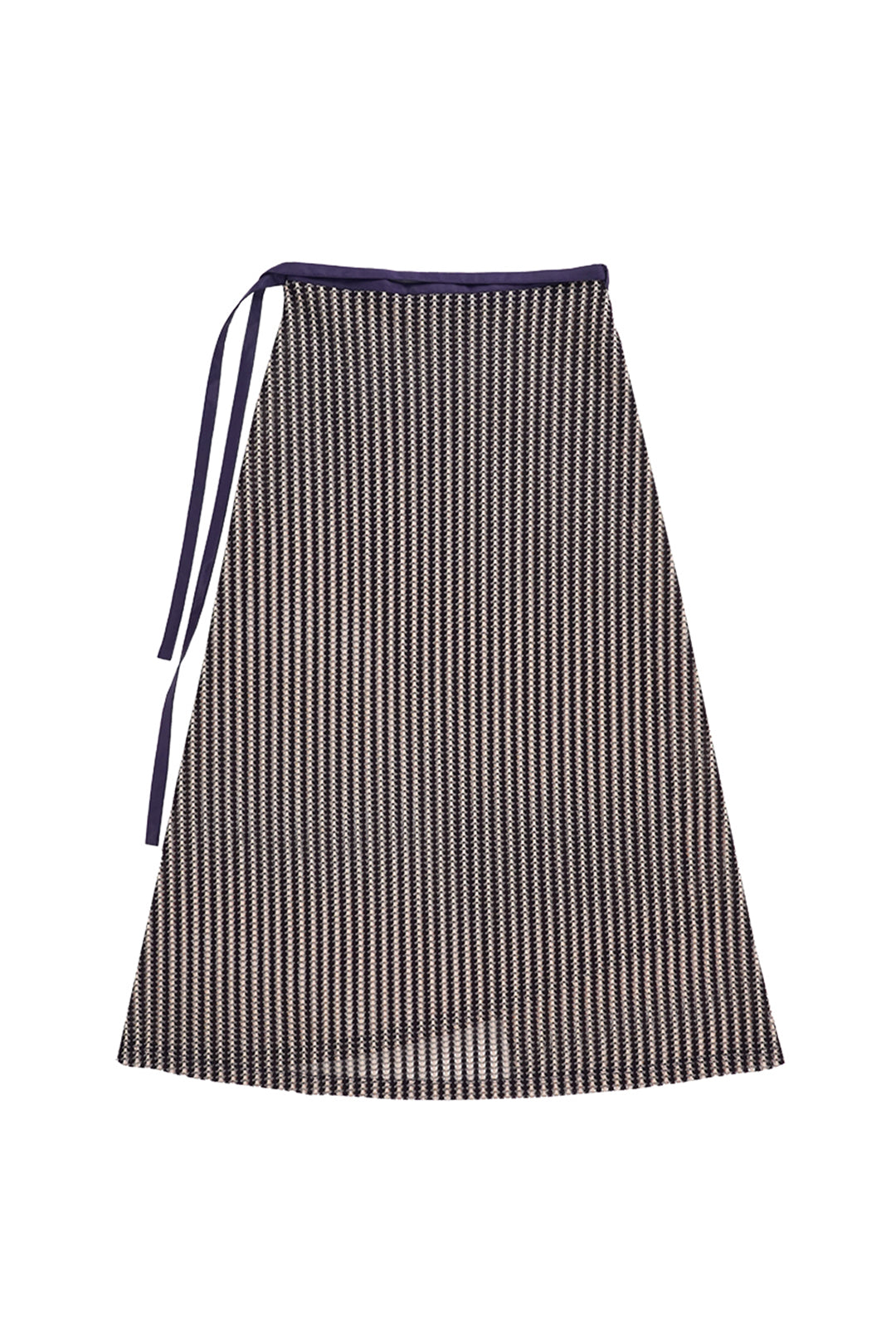 Beige striped mesh wrap skirt from LOVE CRAZY WILD MAN, lightweight and stylish with a flowy design.