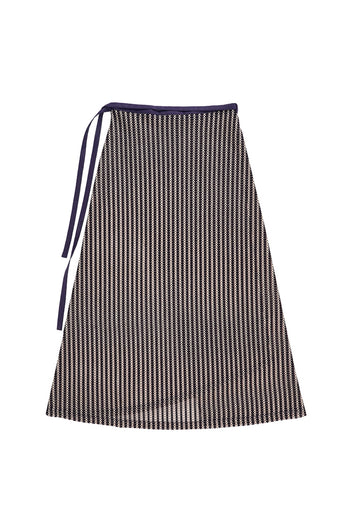 Beige striped mesh wrap skirt by LOVE CRAZY WILD MAN featuring lightweight, flowing fabric and adjustable waist tie.