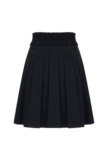 Black frill pleats skirt by LOVE CRAZY WILD MAN, featuring layered fabric and a stylish, flowy design.