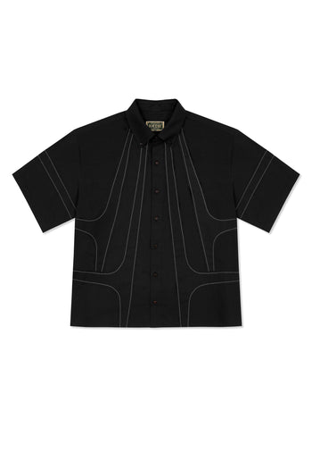 IOEDLE stitched stream short-sleeve shirt with detailed stitching, casual fit, and lightweight fabric, displayed on a neutral background.