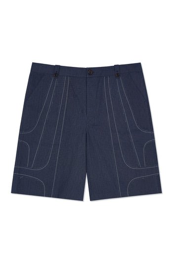 IOEDLE stitched stream shorts with stitched detailing, casual fit, and lightweight fabric, shown in a neutral color.