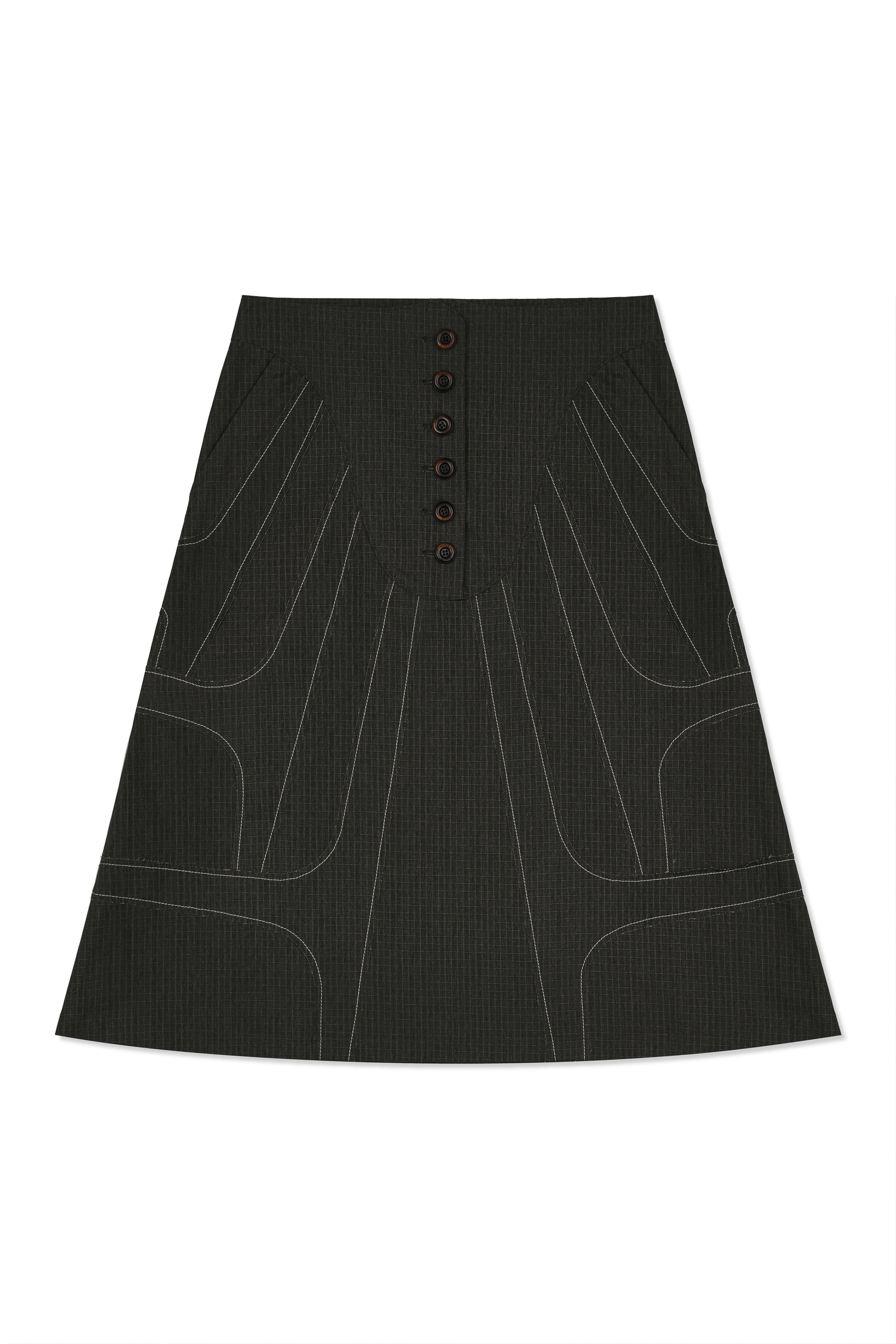 IOEDLE stitched stream skirt, stylish high-waisted skirt with stitched detailing, shown in a natural flowy fabric.