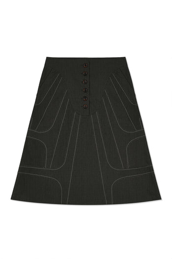 IOEDLE stitched stream skirt, stylish high-waisted skirt with stitched detailing, shown in a natural flowy fabric.
