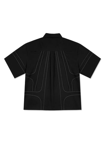 IOEDLE stitched stream short-sleeve shirt with detailed stitching and lightweight fabric, shown on a hanger.