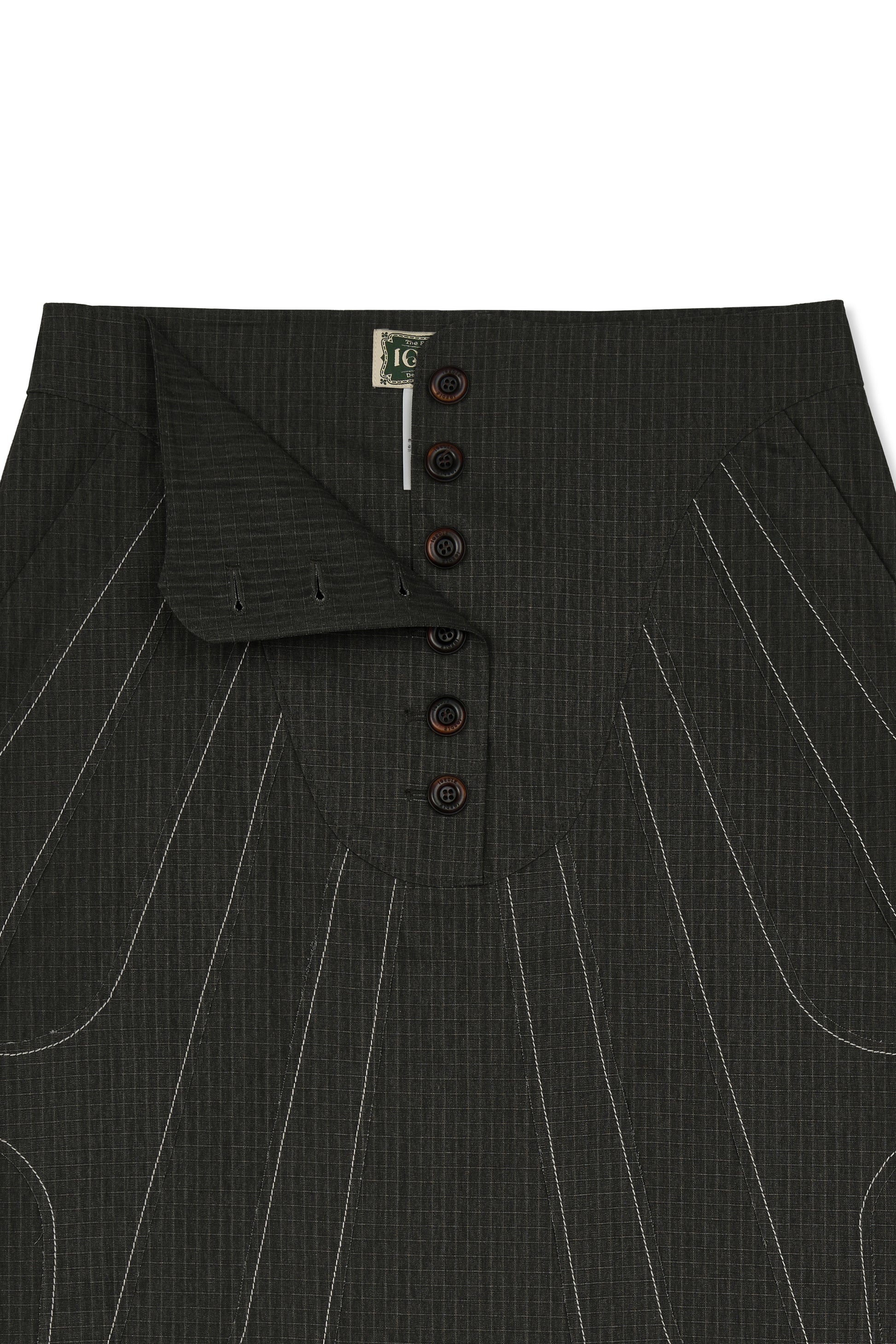 IOEDLE stitched stream skirt with layered, textured fabric in a flowing design, displayed on a neutral background.