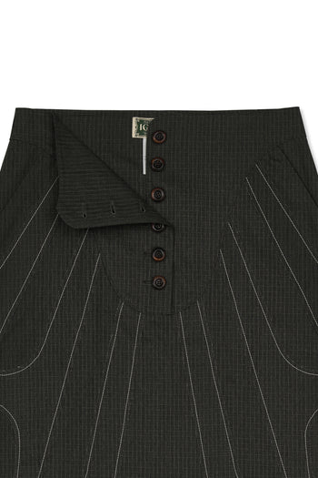 IOEDLE stitched stream skirt with layered, textured fabric in a flowing design, displayed on a neutral background.