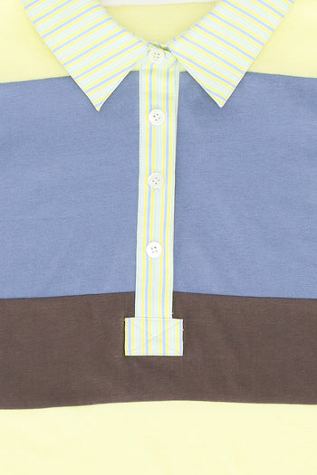 LOVE CRAZY WILD MAN blocked polo shirt, men's casual tops with a bold geometric pattern, short sleeves and classic collar.