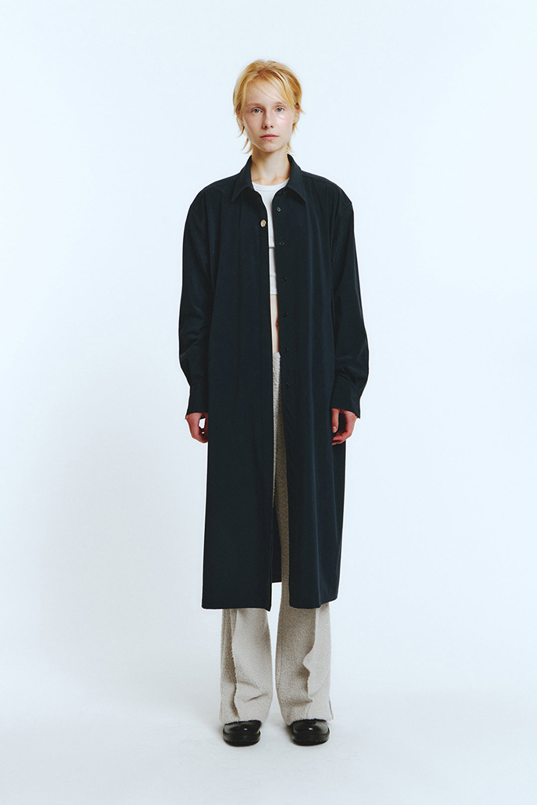 Navy long shirt jumper from LOVE CRAZY WILD MAN, featuring a relaxed fit, soft fabric, and casual shirt design.