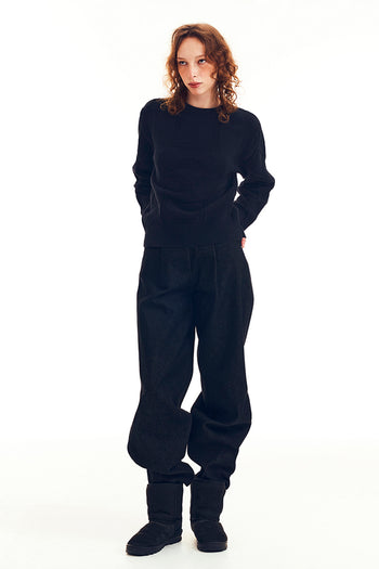 Black LOVE CRAZY WILD MAN sweater with a cozy knit texture and a stylish fit, perfect for casual wear.