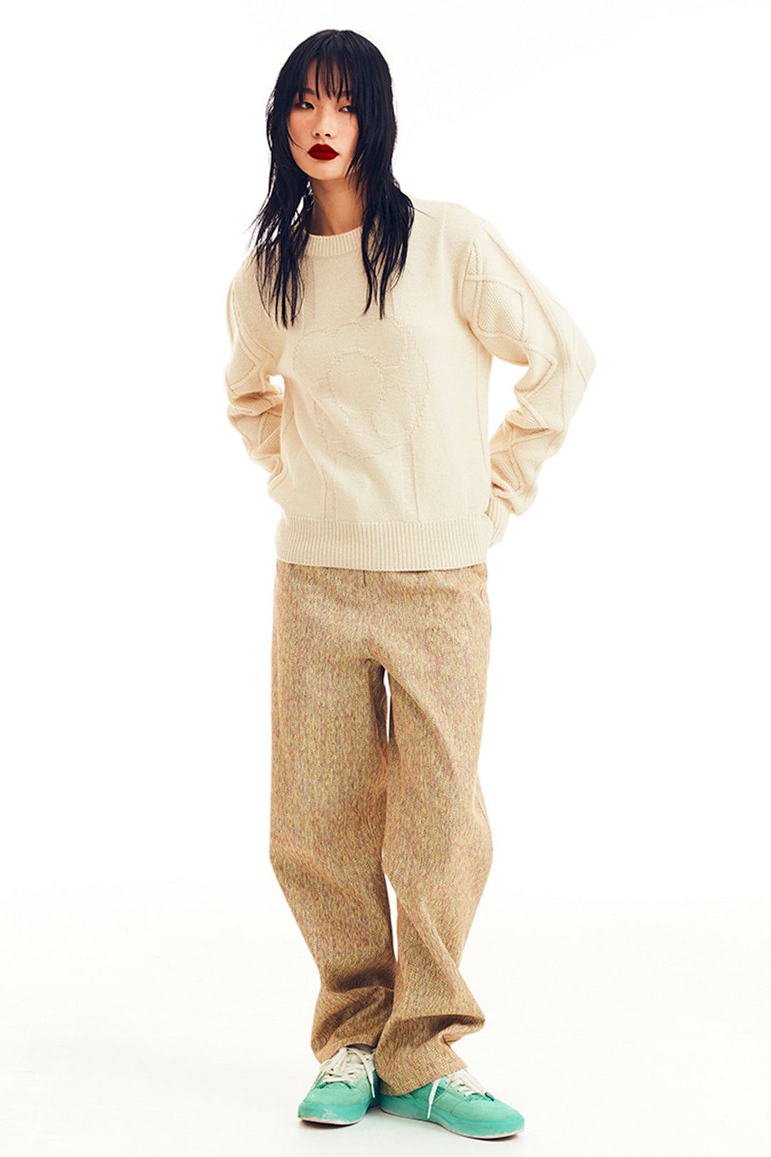 Ivory LOVE CRAZY WILD MAN sweater with a cozy fit, featuring a soft knit texture and stylish design for casual wear.