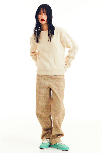 Ivory LOVE CRAZY WILD MAN sweater with a cozy fit, featuring a soft knit texture and stylish design for casual wear.