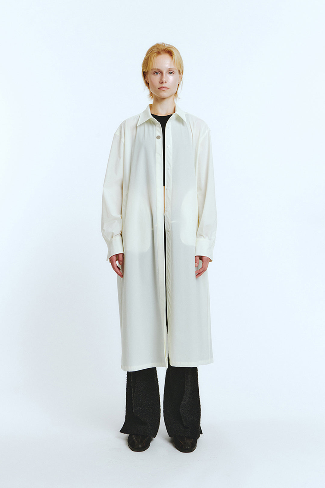 Ivory long shirt jumper by LOVE CRAZY WILD MAN, featuring a relaxed fit and soft fabric, styled with rolled-up sleeves.