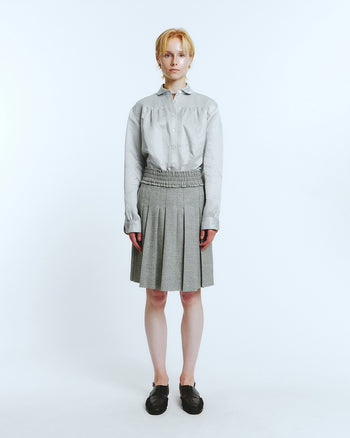 LOVE CRAZY WILD MAN frill pleats skirt in melange grey fabric, showcasing flowing pleated design and stylish urban fashion details.