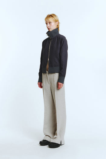 Purple wool track jumper by LOVE CRAZY WILD MAN, featuring a cozy, knitted design and a relaxed fit for casual wear.